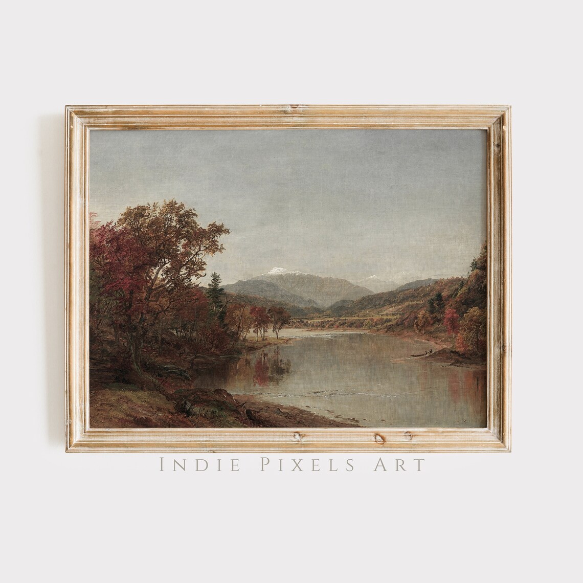 Moody Autumn Lake Mountain Reflection Vintage Fall Landscape Painting Print