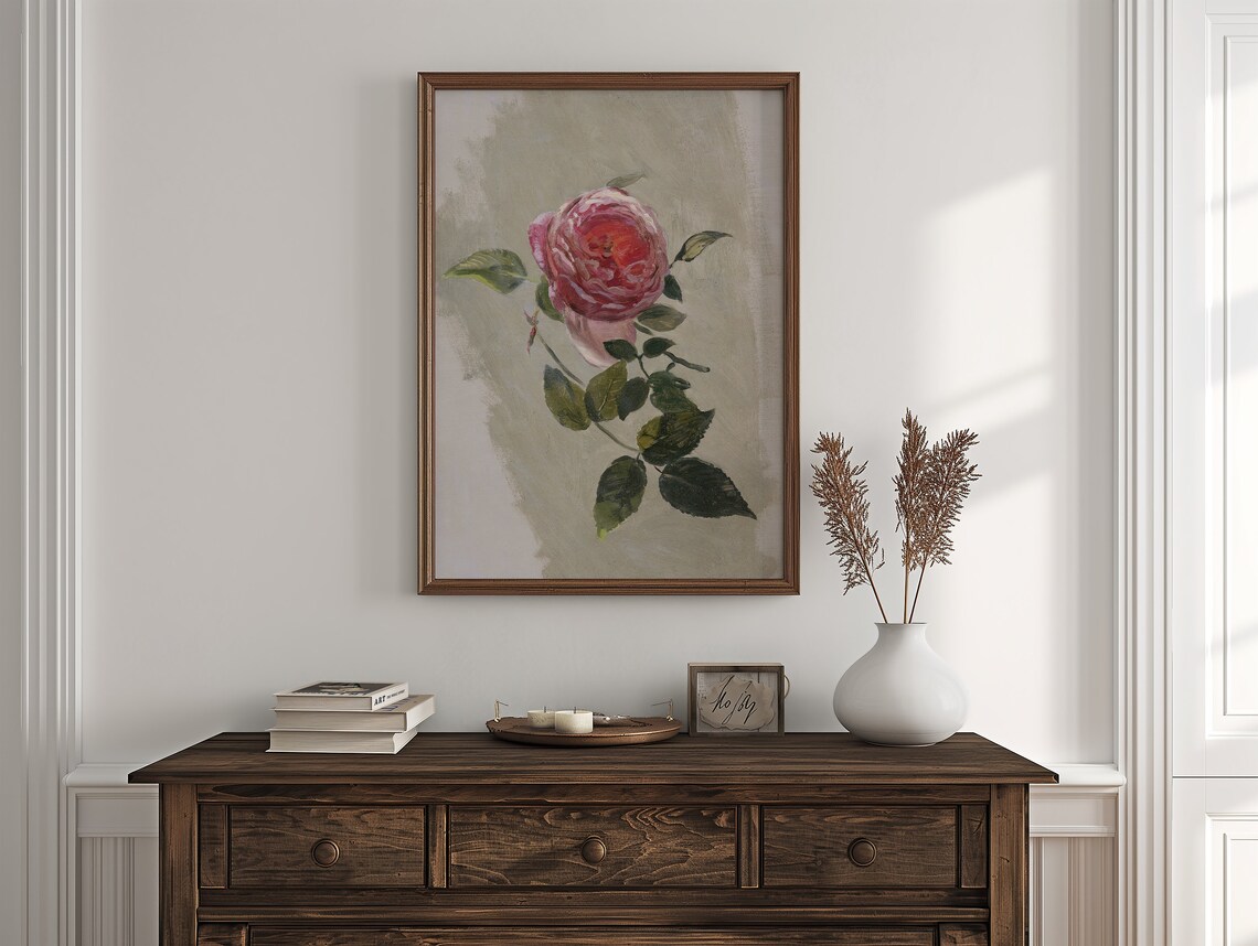 Vintage Pink Rose Botanical Still Life Painting Floral Art Print - Image 4