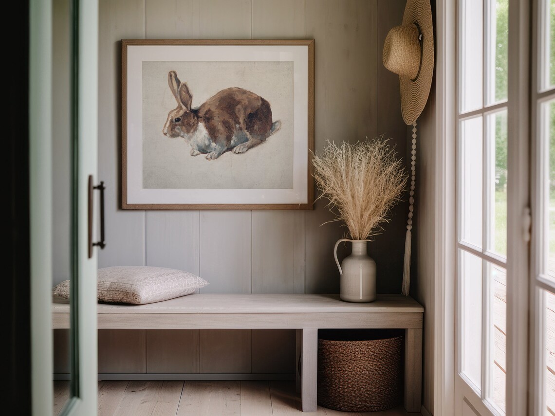 Brown Rabbit Vintage Oil Study Neutral Cottagecore Nursery Wall Art Poster - Image 4
