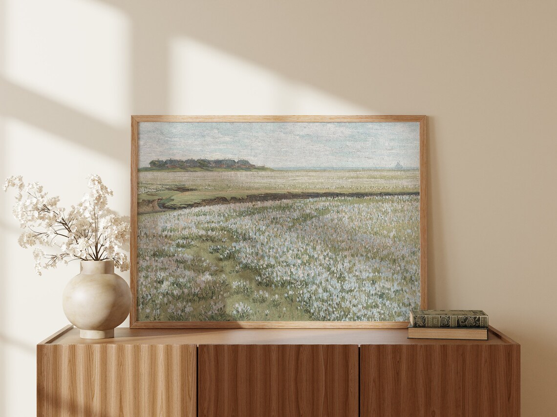 Coastal Wildflower Meadow Thatched Cottages Sailboat Vintage Art Poster - Image 4