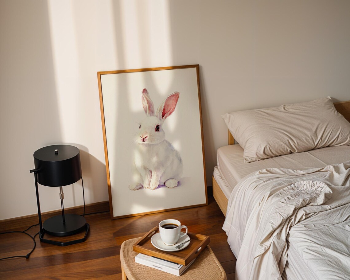 Adorable White Rabbit Art Print, Kitchen Decor - Image 2