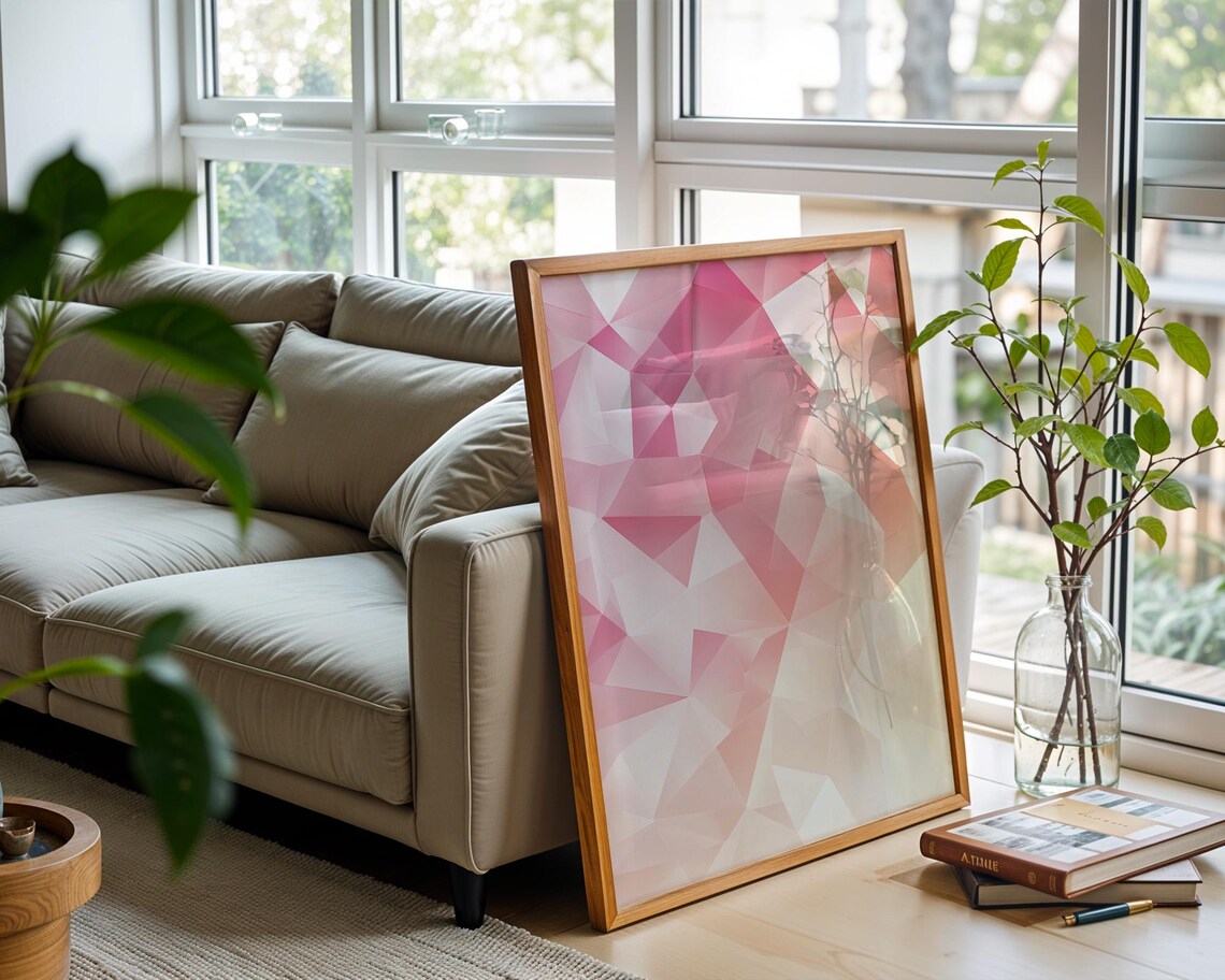 Pink Peach And White Geometric Pattern Art Print - Image 3