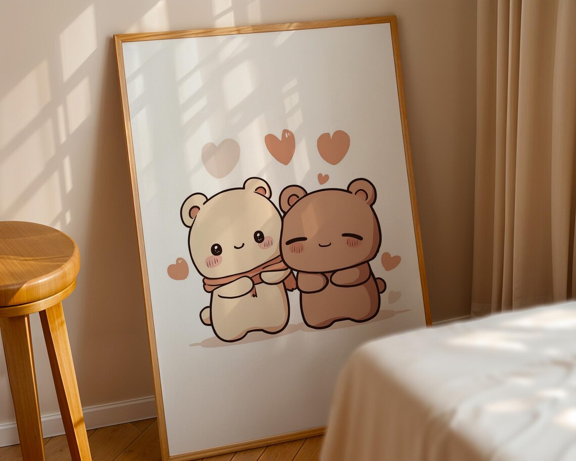 Cute Couple Bears Hugging Kawaii Animal Poster for Bedroom Wall Decor - Image 5