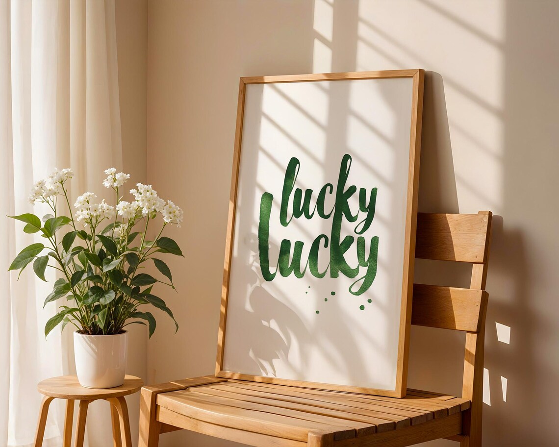 Lucky Lucky Green Text Home Kitchen Office Decor - Image 4