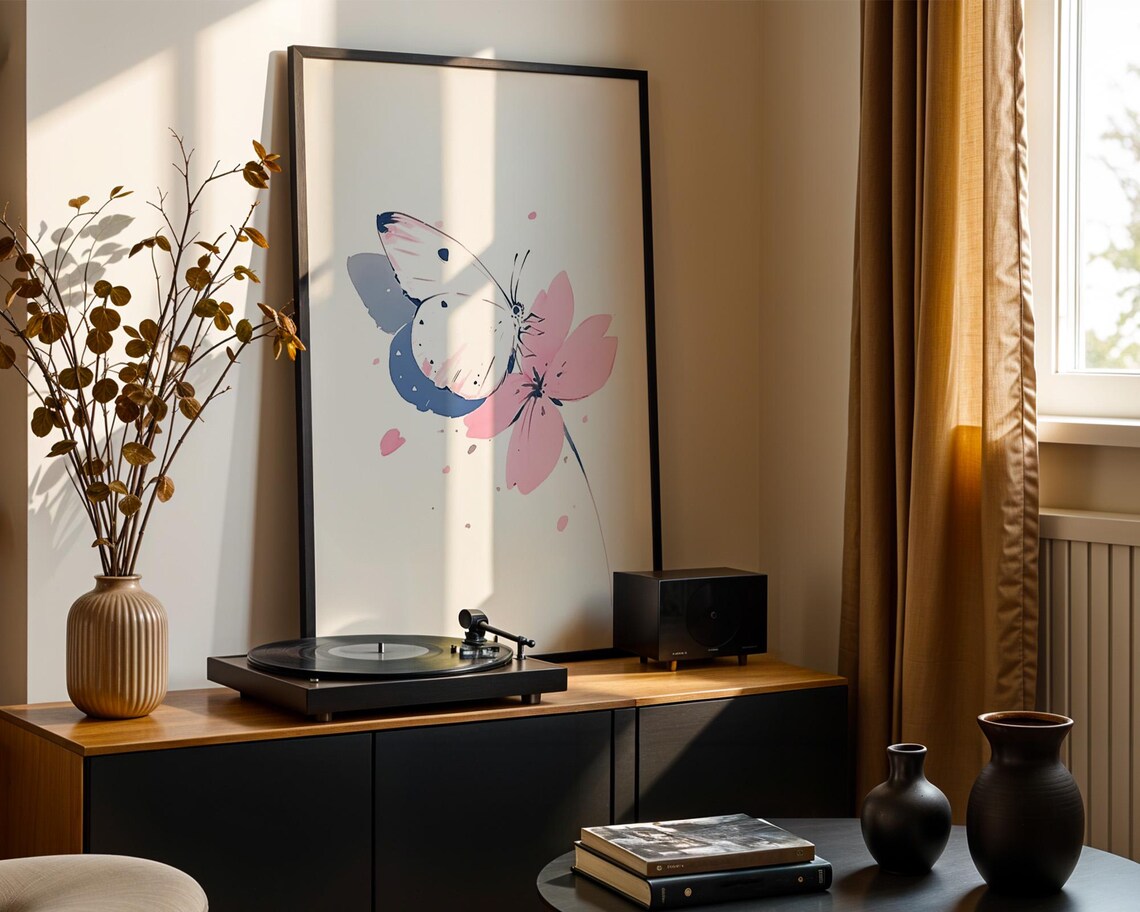 White Butterfly on Pink Flower Art Print - Image 5