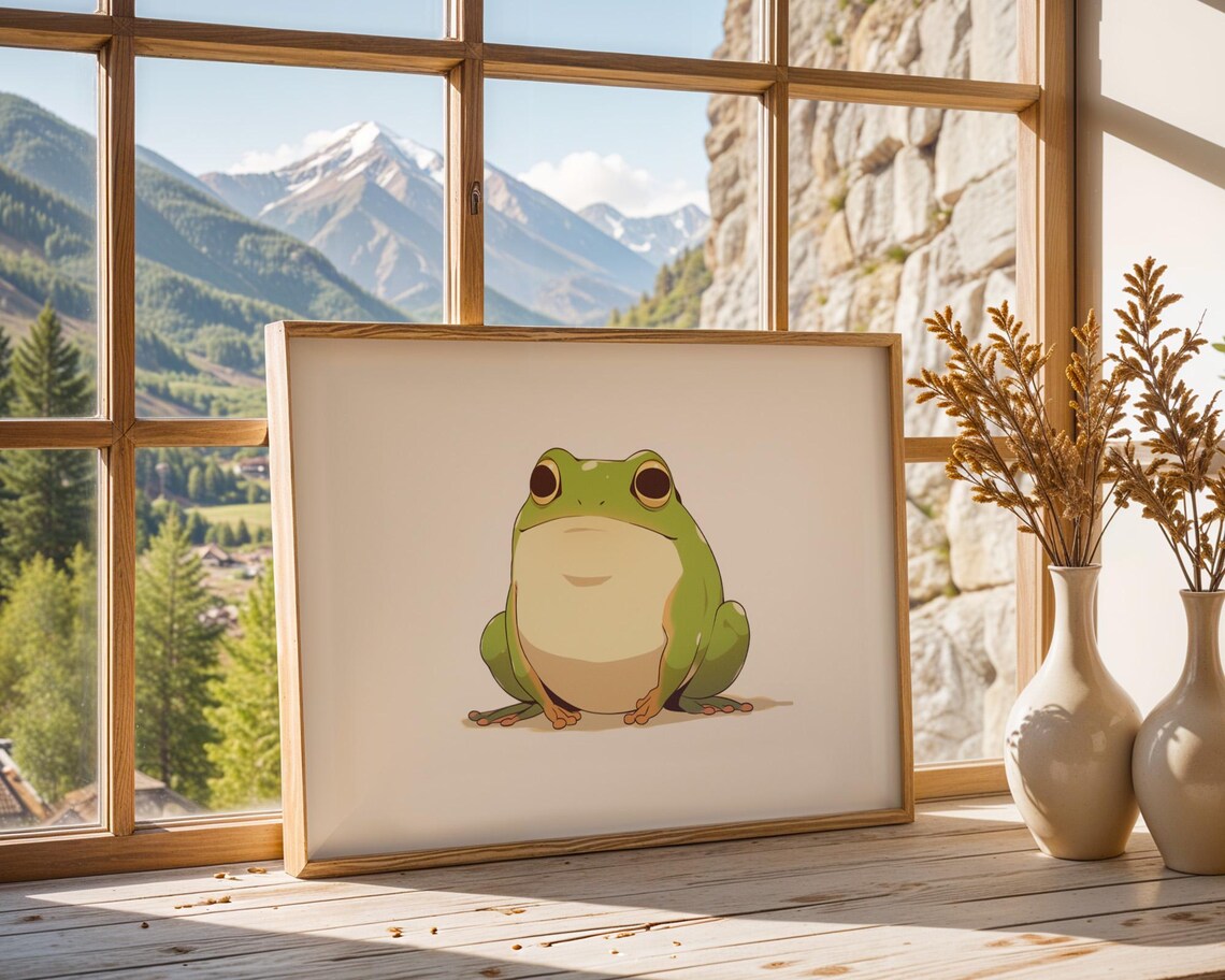 Chubby Green Cartoon Frog Cute Kawaii Nursery Illustration Poster - Image 6