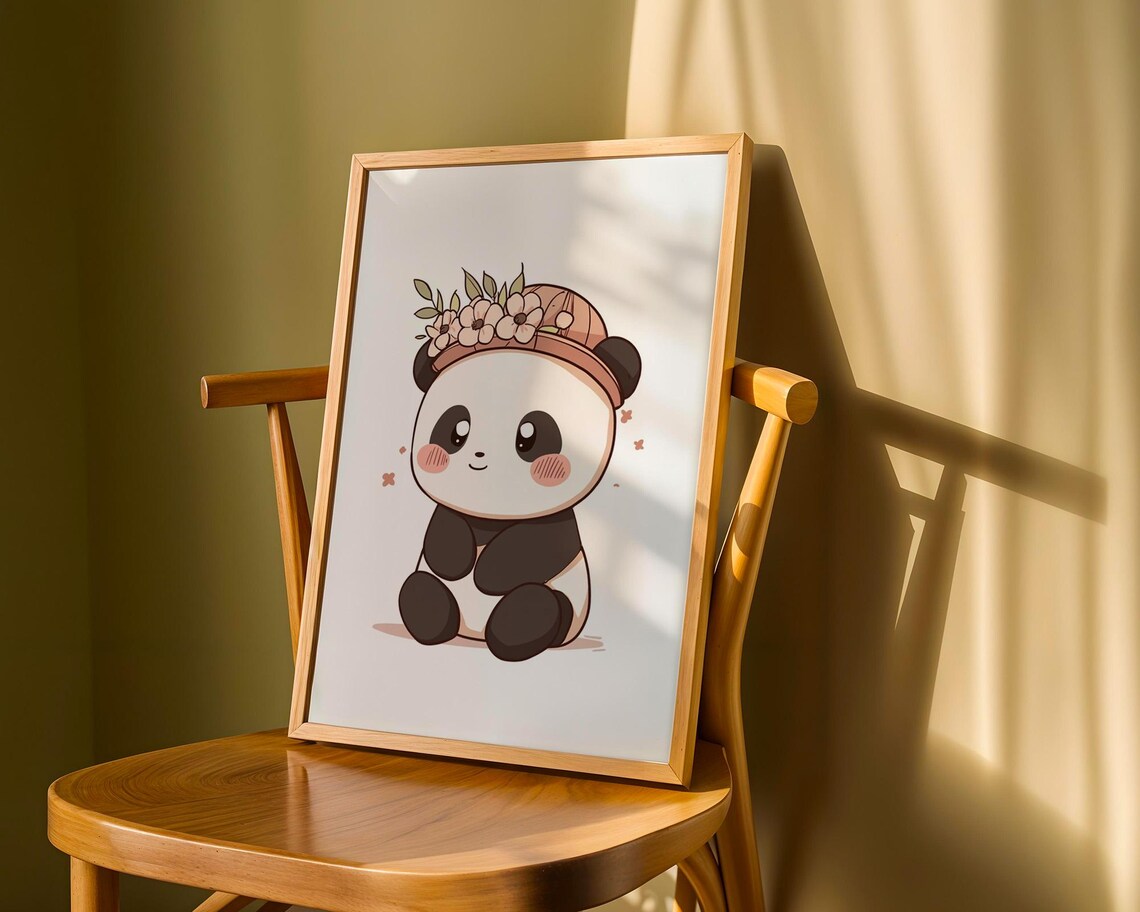 Cute Panda in Floral Hat Kawaii Animal Poster for Kids Room Wall Decor - Image 6