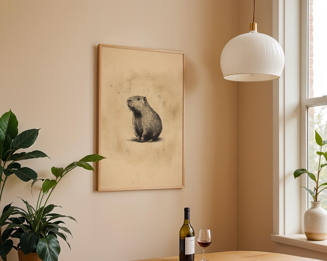 Vintage Capybara Art Print, Kitchen Office Decor - Image 3