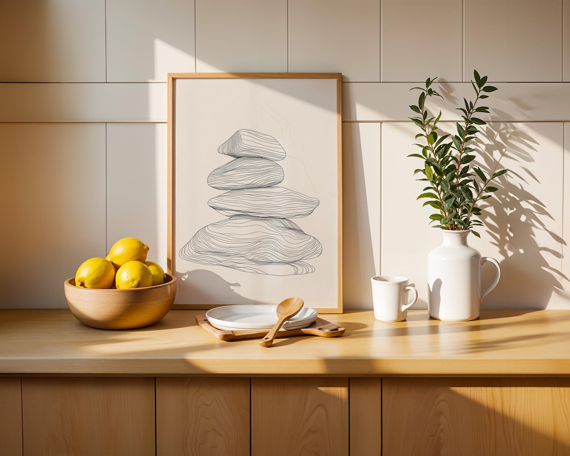 Stacked Rocks Line Art, Minimalist Decor