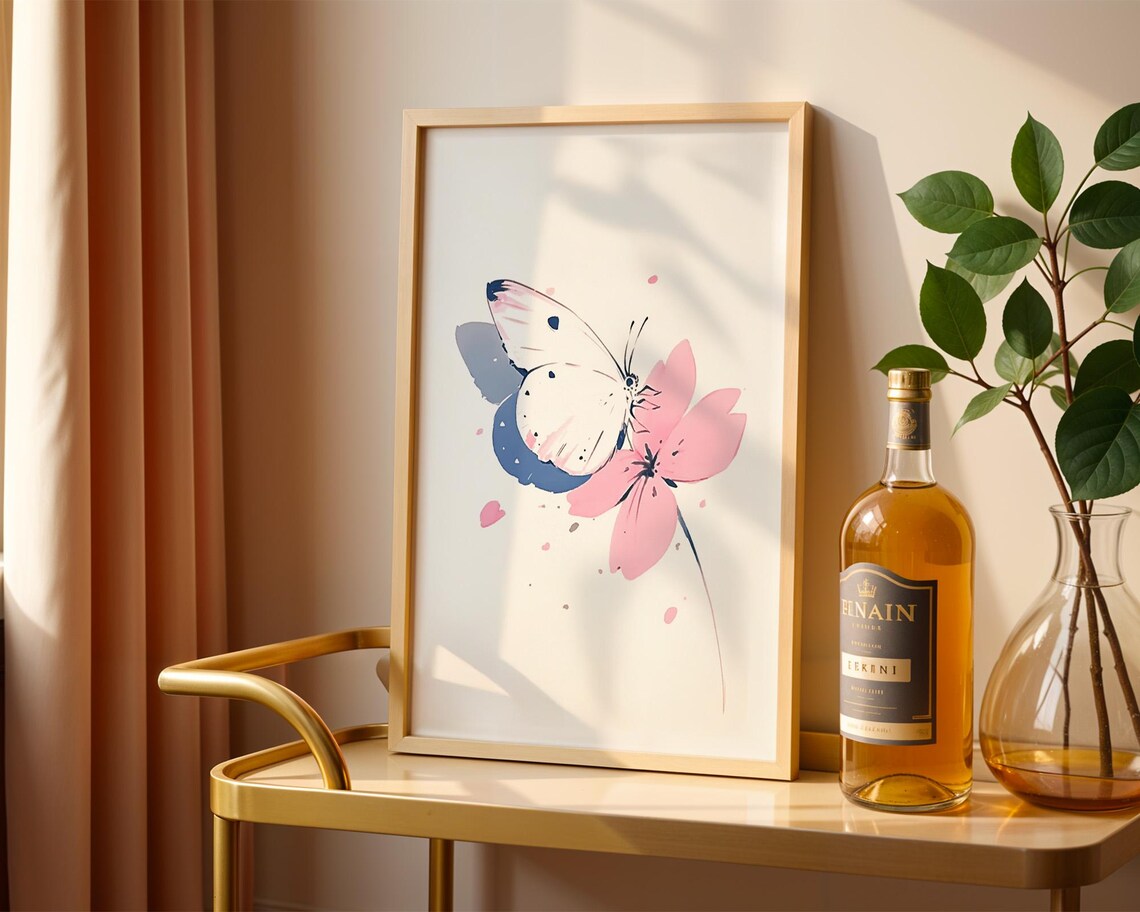 White Butterfly on Pink Flower Art Print - Image 6