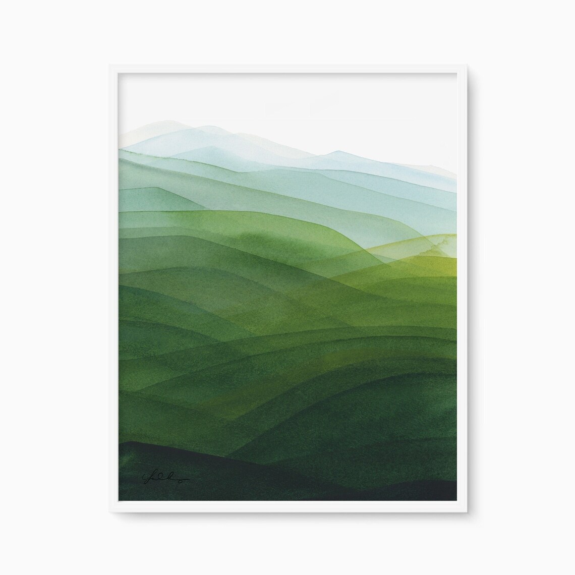 Hills 3 Green Rolling Watercolor Landscape Art Print