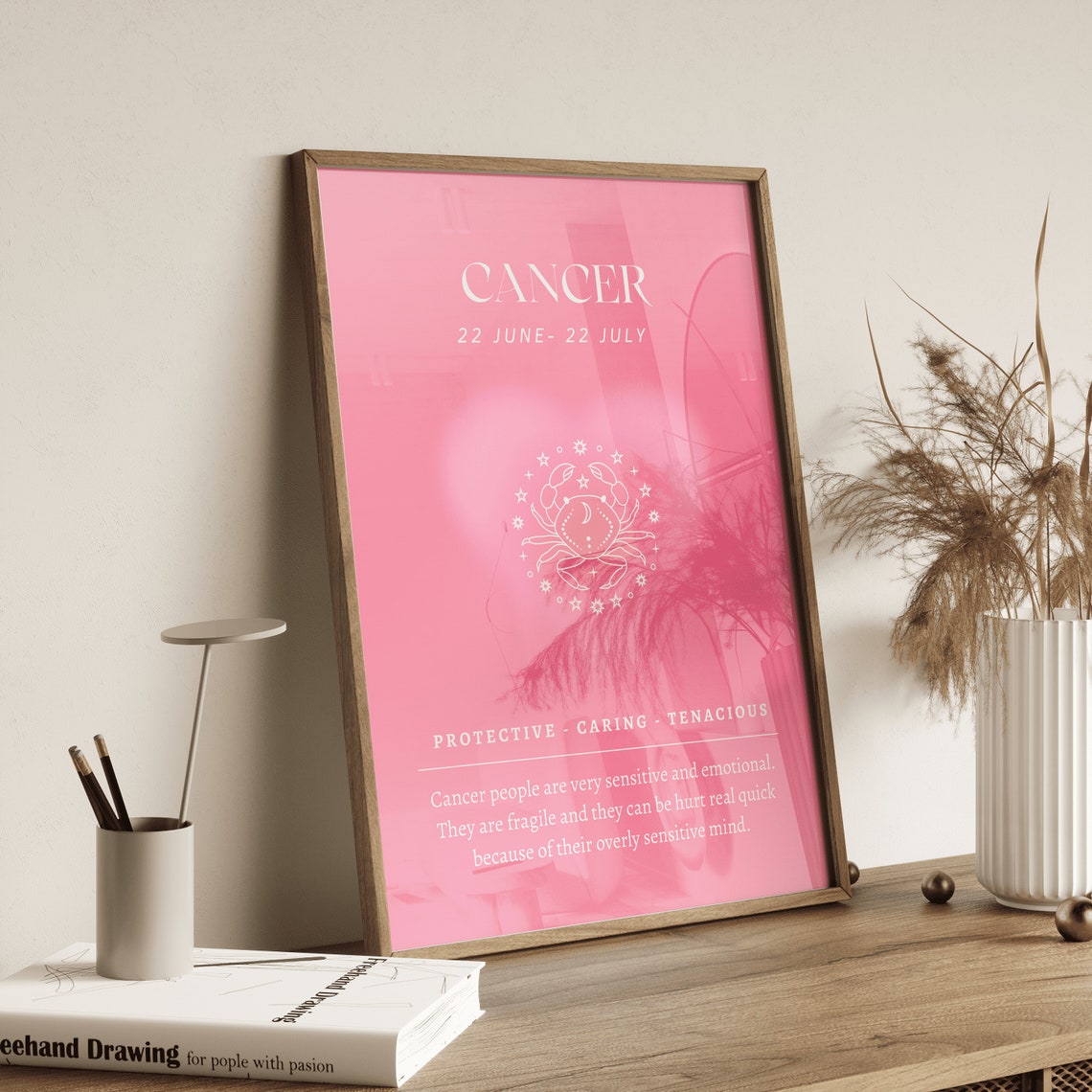 Cancer Gifts Cancer Zodiac Wall Art Pink Green Aura Poster Star Sign Instant Print Spiritual Wall Art Cancer Astrology