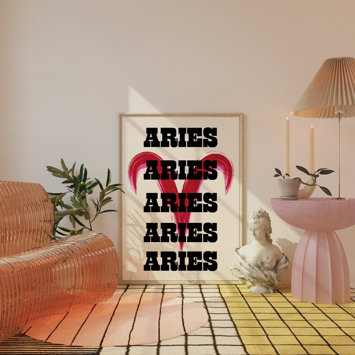 Aries Retro Western Typography Red Zodiac Star Sign Birthday Wall Poster - Image 2