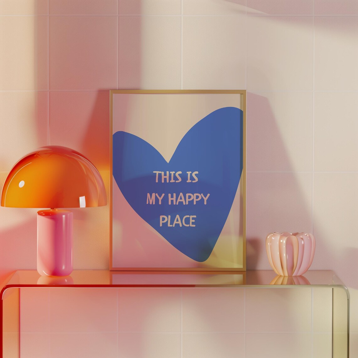 This Is My Happy Place Bright Blue Heart Typography Quote Poster - Image 2