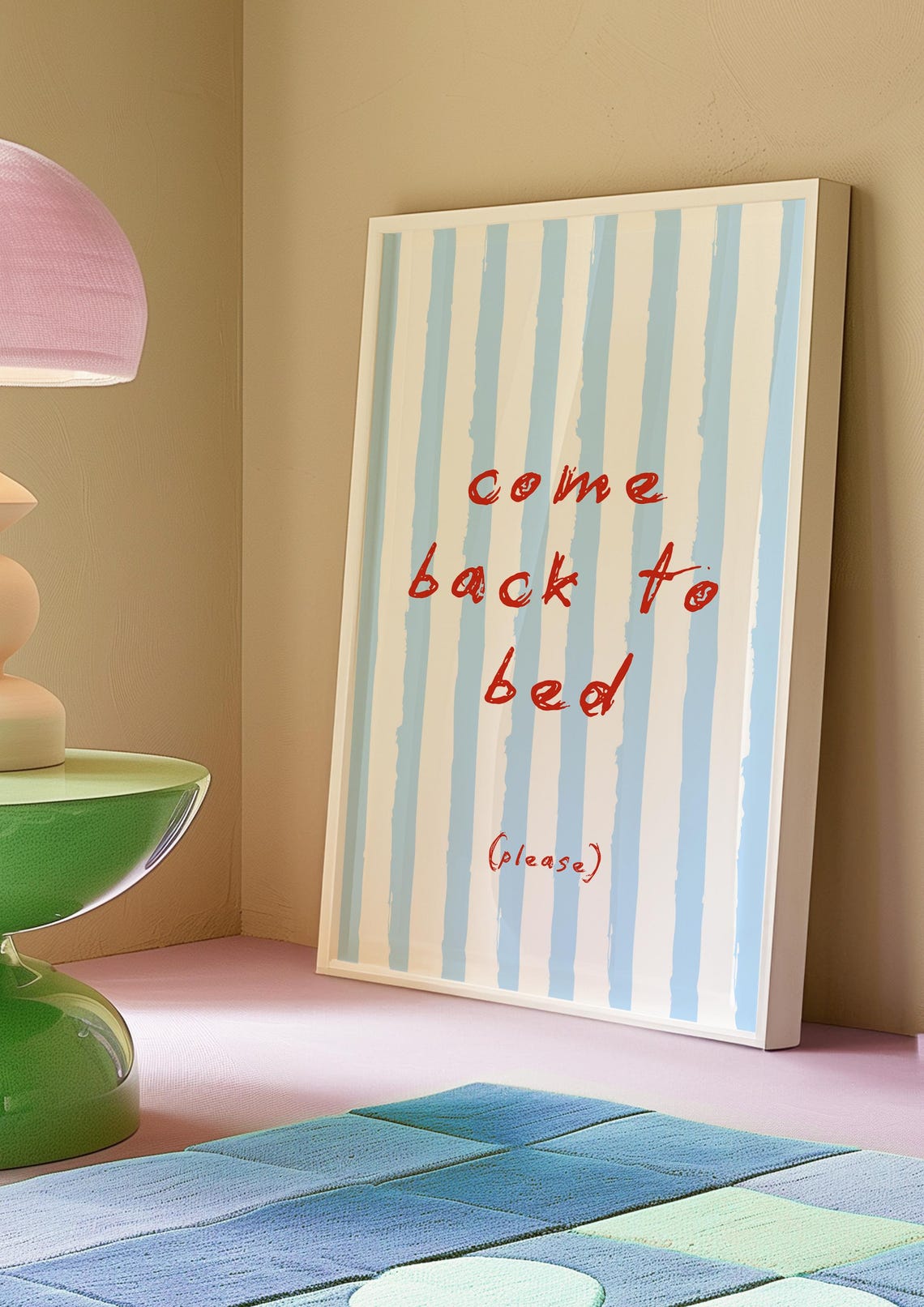 Come Back to Bed Funny Bedroom Striped Doodle Handwritten Wall Poster