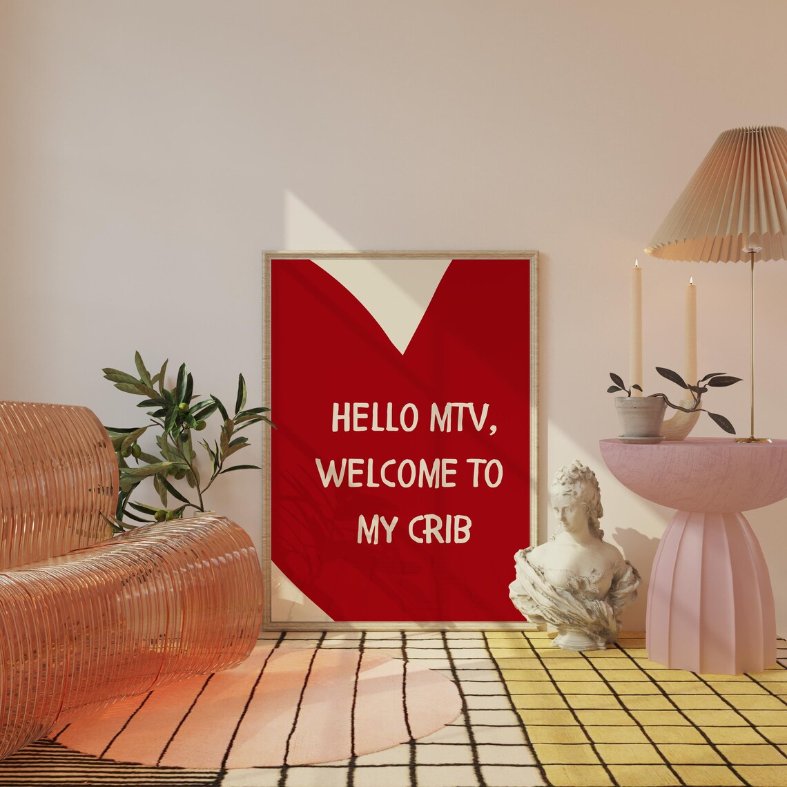 Hello MTV Welcome to My Crib Funny Retro Pop Culture Red Doodle Poster - Image 4