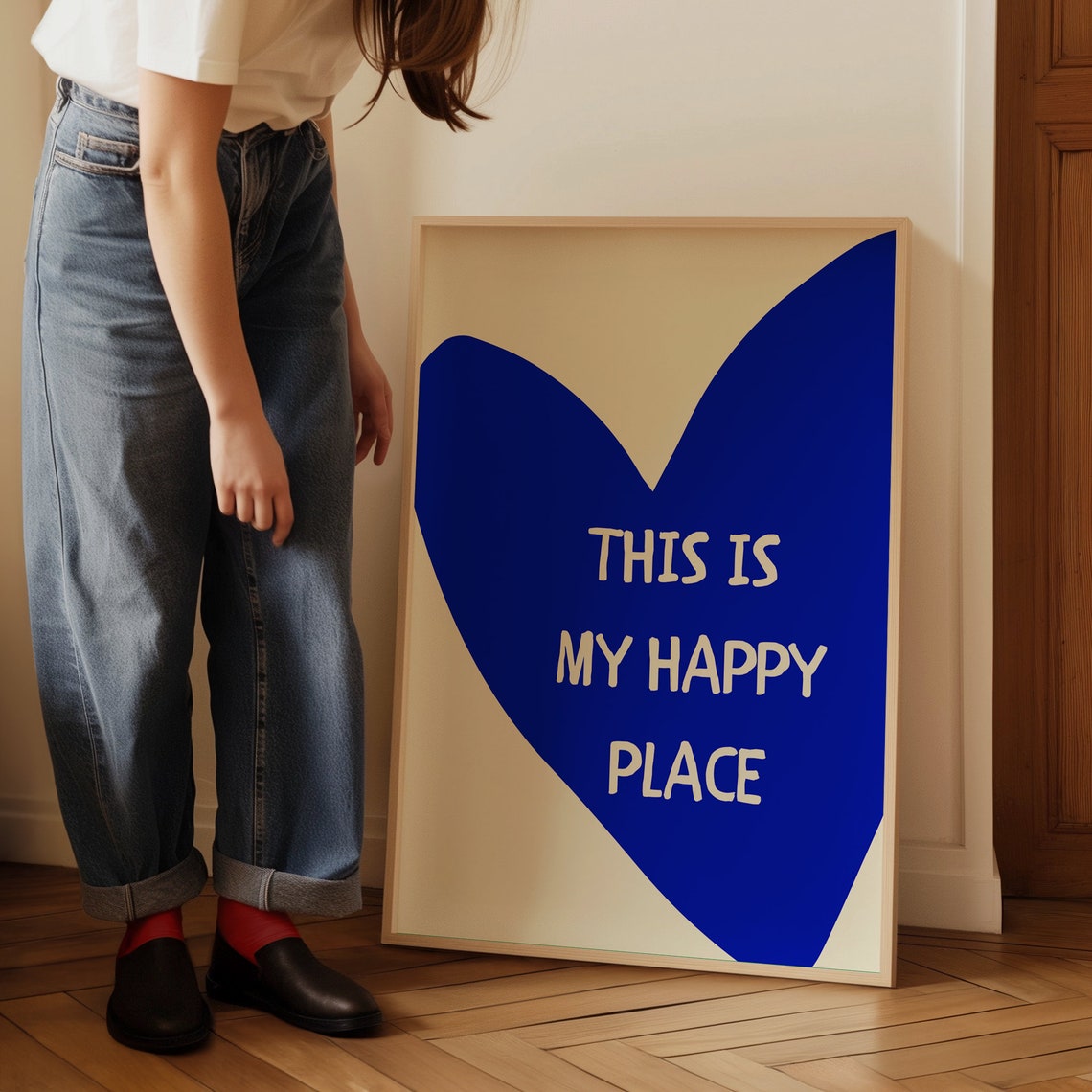 This Is My Happy Place Blue Heart Cream Quote Poster for Bedroom Decor - Image 4