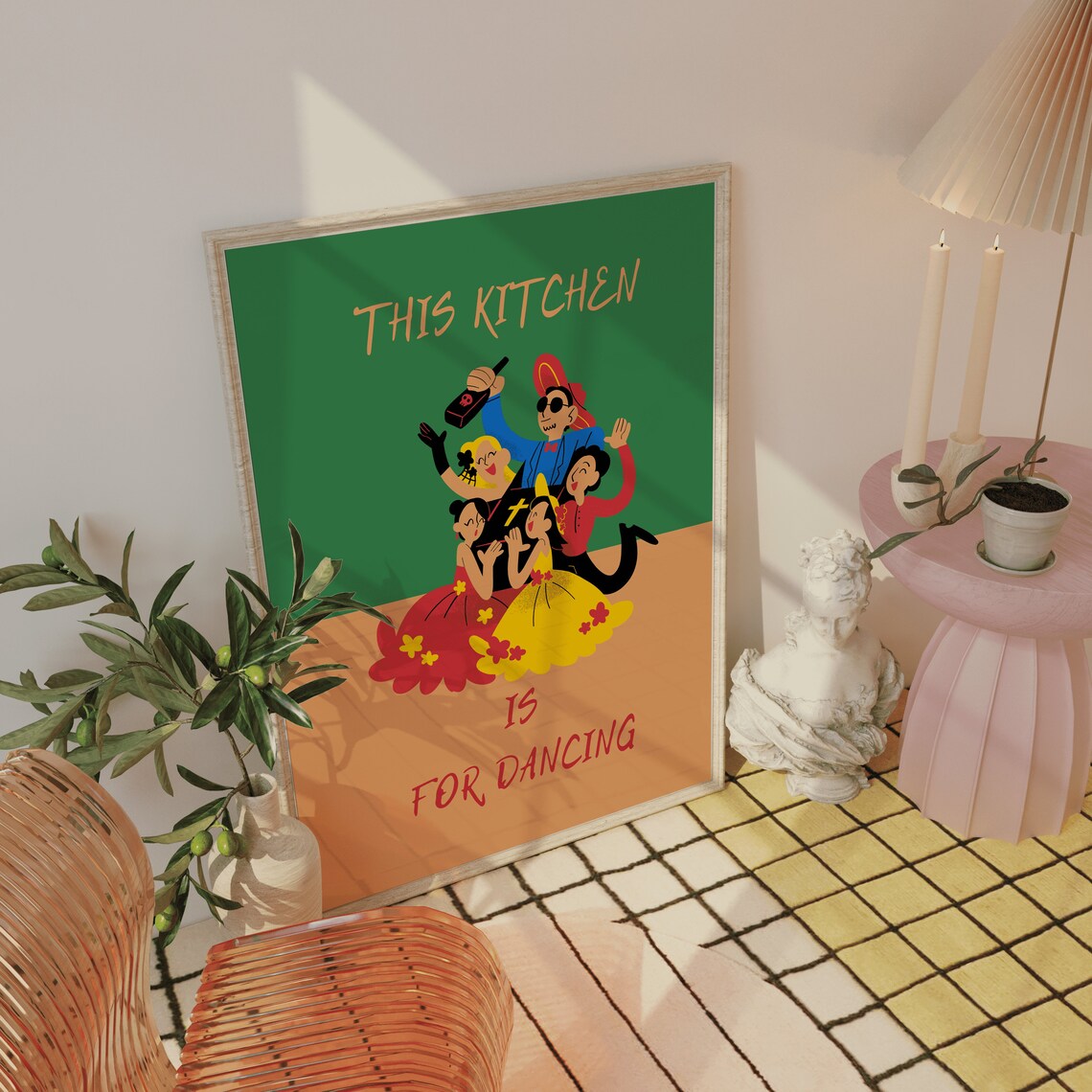 This Kitchen Is For Dancing Retro 70s Disco Party Illustrated Gift Poster - Image 3