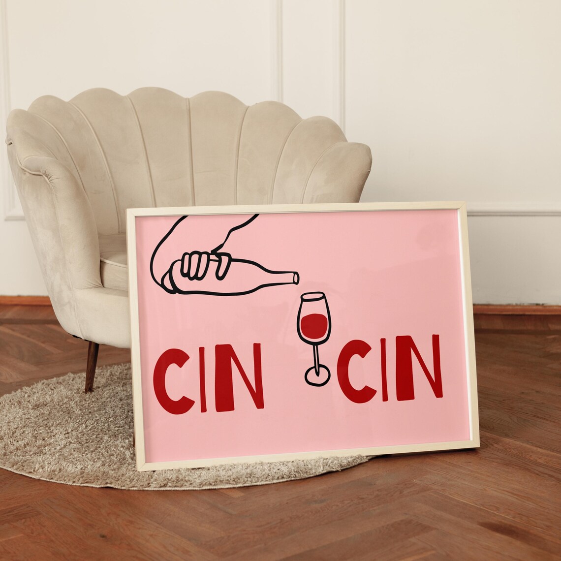 Cin Cin Italian Cheers Pink Wine Toast Poster for Kitchen Bar Wall Decor - Image 2