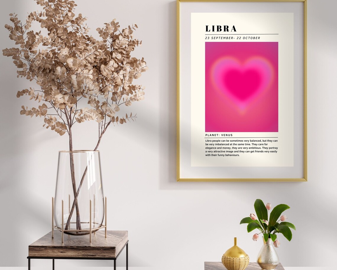 Libra Pink Aura Zodiac Star Sign Astrology Birthday Venus Wall Poster - Image 3