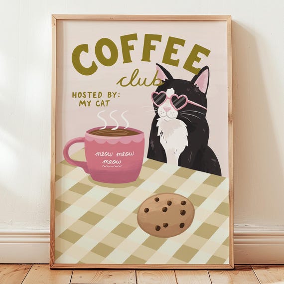 Coffee Cat Funny Kitchen Club Poster Print