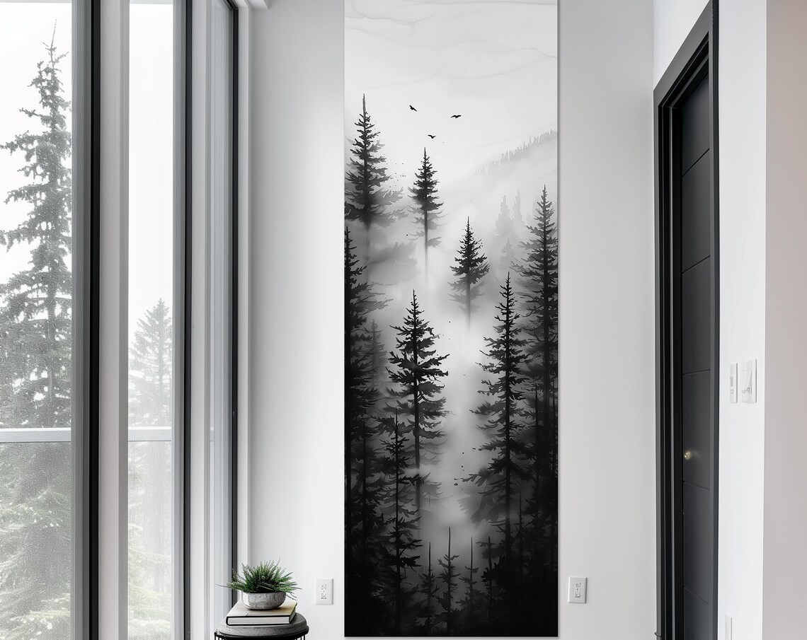 Foggy Forest With Coniferous Pines, Art Print