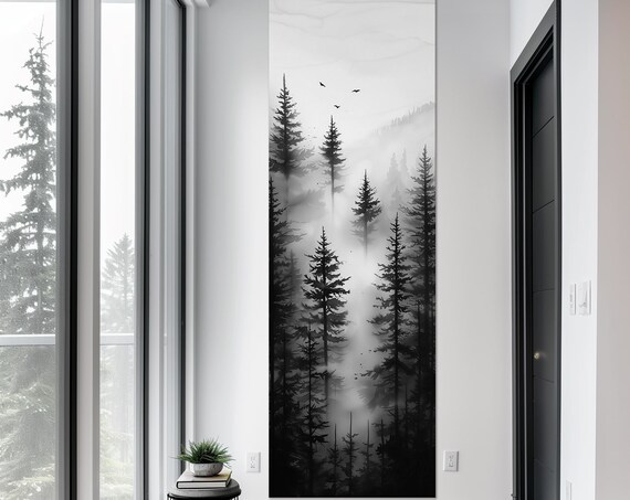 Foggy Forest With Coniferous Pines, Art Print