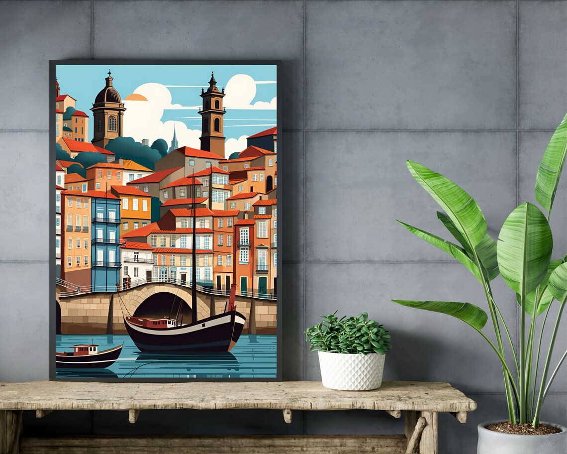 Porto Riverside Old Town Stone Bridge Boats Portugal Harbor Poster - Image 2