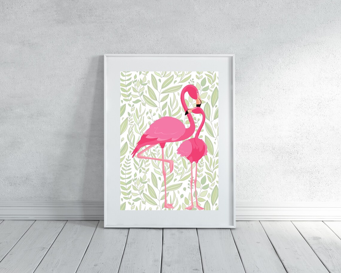 Flamingos On A Leafy Background Boho Bird Art Print - Image 3