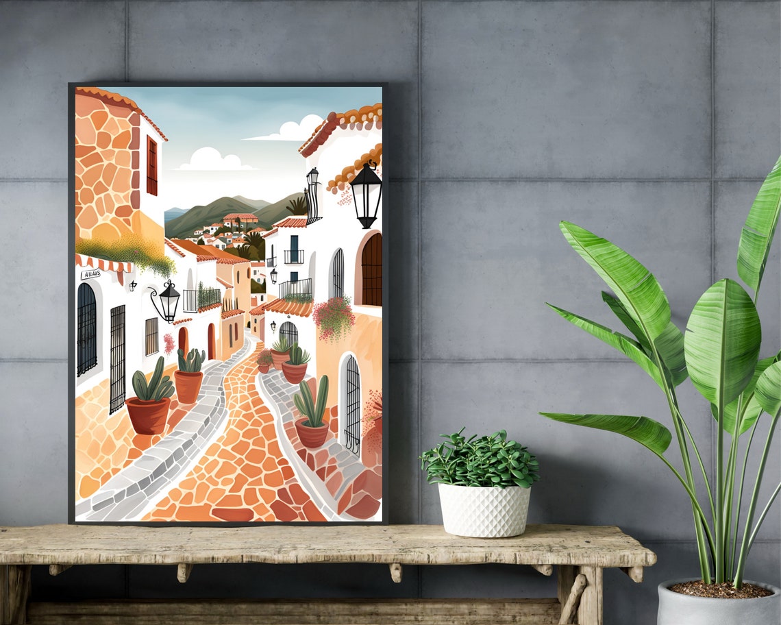 Mijas Whitewashed Village Street Cactus Pots Spain Daytime Poster - Image 2