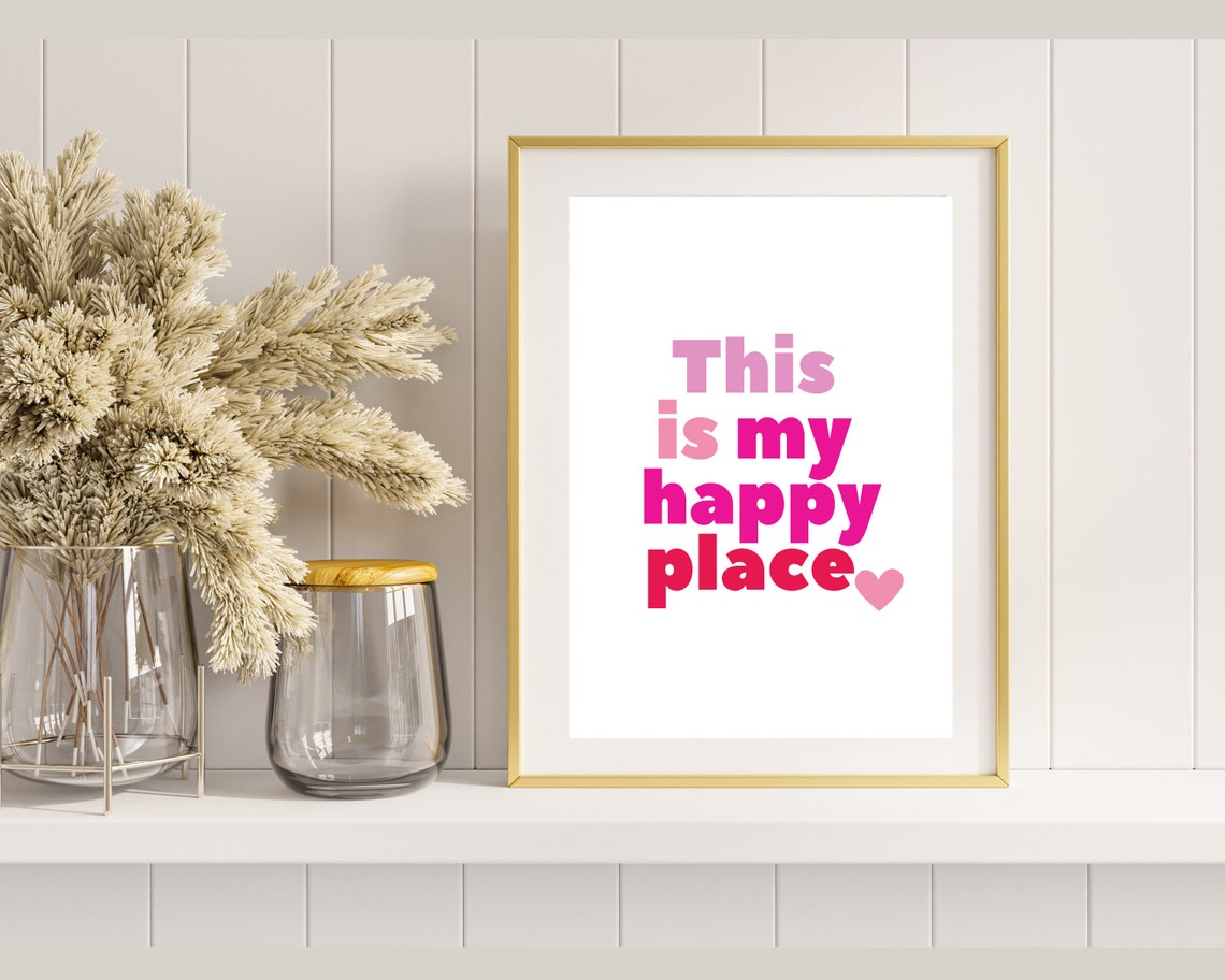 This Is My Happy Place Pink Heart Typography Bold Quote Wall Poster - Image 2