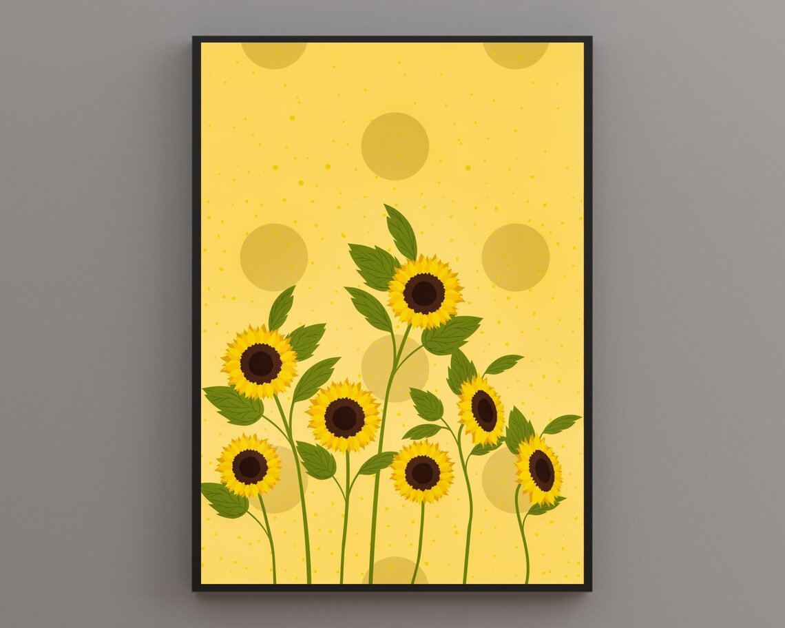 Yellow Sunflowers Bouquet Bright Yellow Polka Dot Floral Poster
