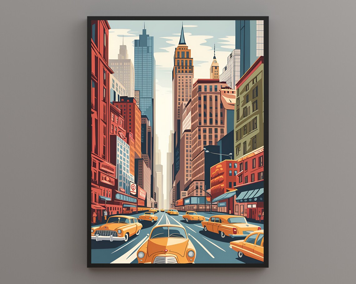New York City Yellow Taxis Skyscrapers Manhattan Daytime Poster