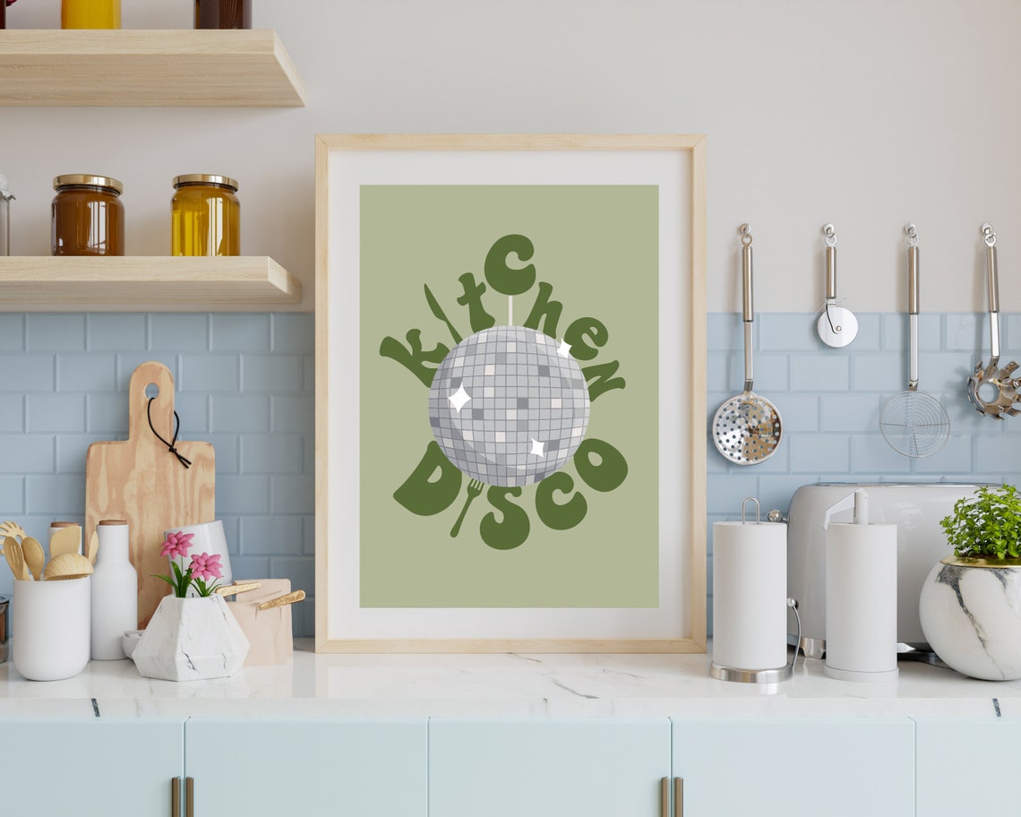 Kitchen Disco Green Groovy Disco Ball Retro Kitchen Typography Poster - Image 3
