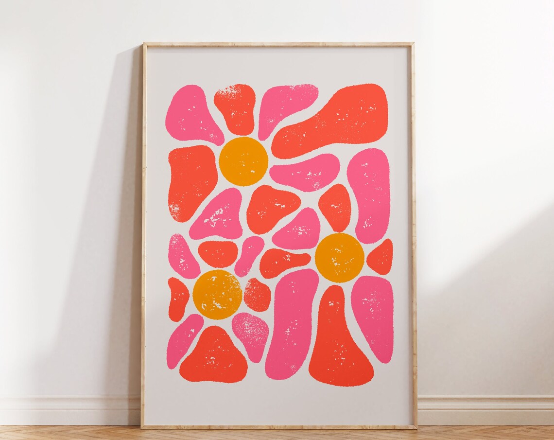 Warm Bold Abstract Groovy Flowers Retro Pop Botanical Art Poster