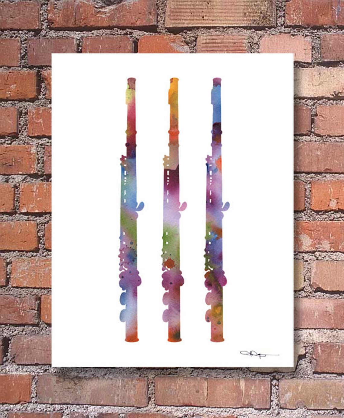 Colorful Watercolor Triple Flute Woodwind Instrument Art Print