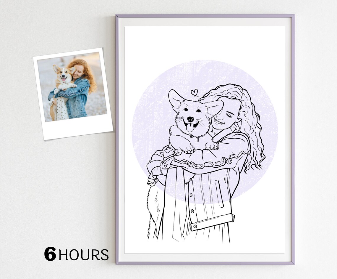 Custom Pet Lovers Portrait, Minimal Line Drawing Print
