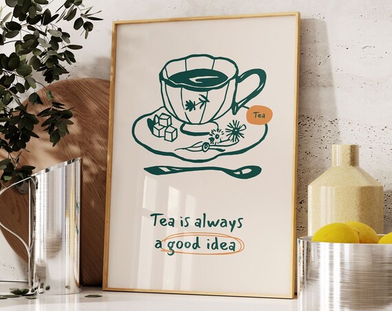 Kitchen Tea Poster Print, Retro Minimalist Decor
