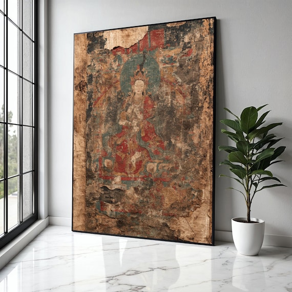 Ancient Weathered Buddhist Deity Sacred Temple Painting Poster
