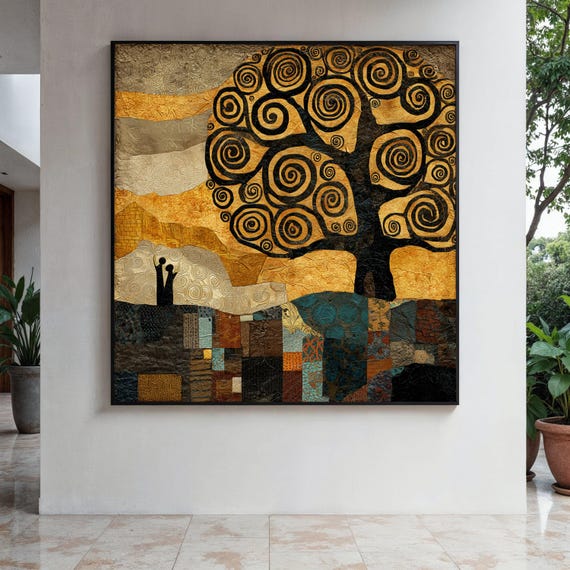 Abstract Spiral Tree Canvas Wall Art Modern Nature Landscape Golden Brown Tones Artistic Home Decoration Gift Decor Print