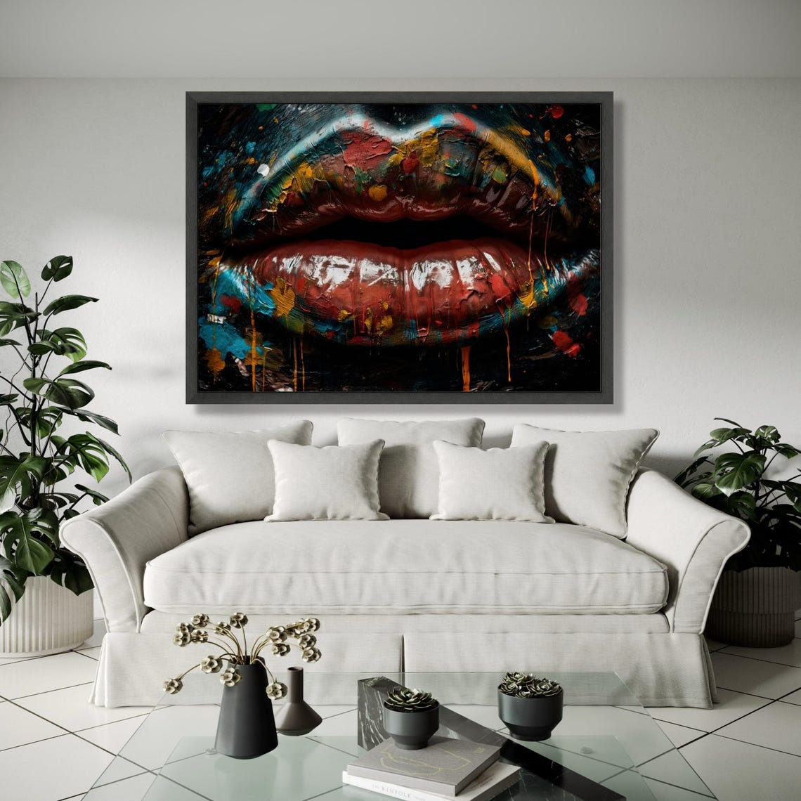 Abstract Painted Lips Colorful Drip Effect Bold Modern Poster