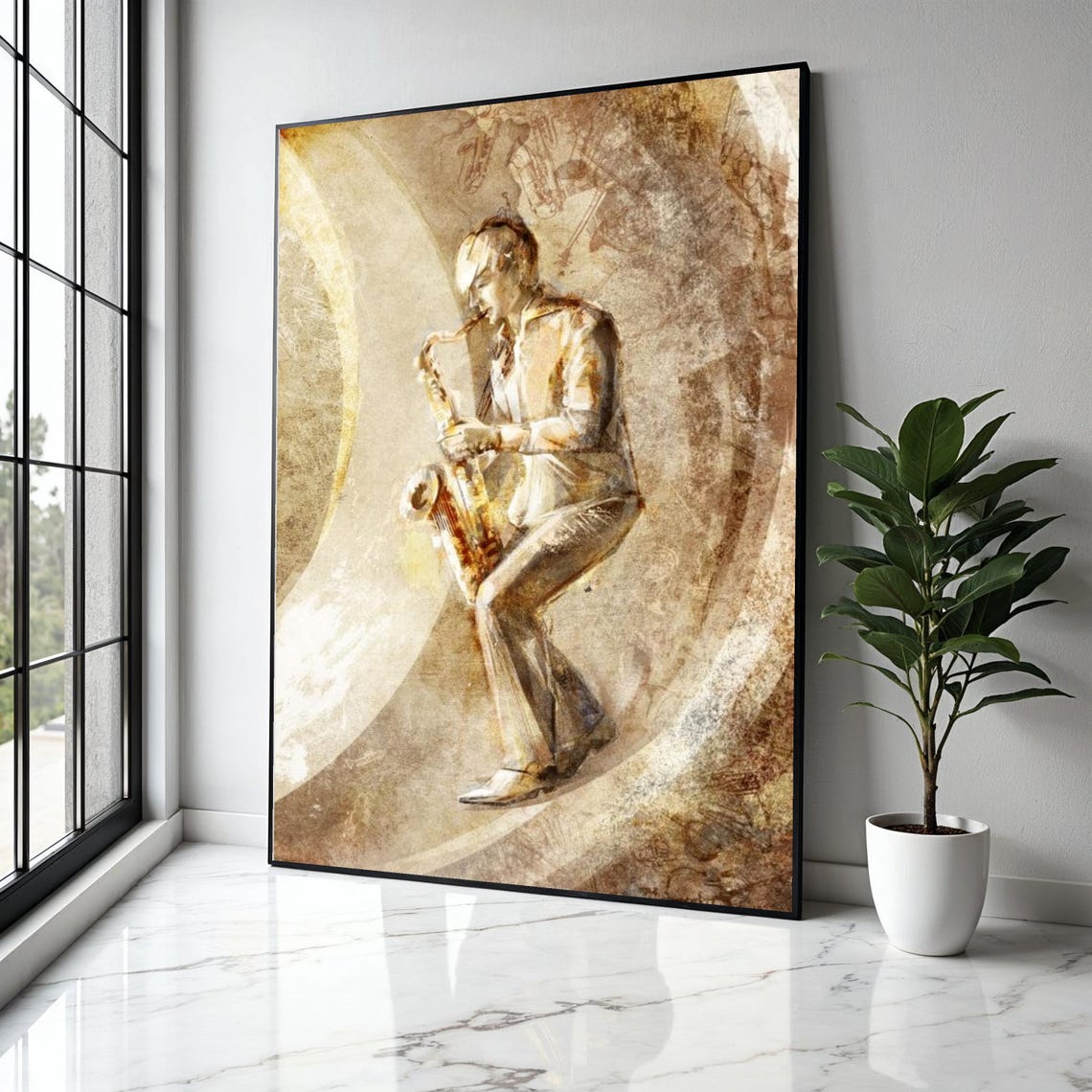 Jazz Saxophone Player Canvas Wall Art Vintage Music Illustration Musician Print Retro Decor Gift Home