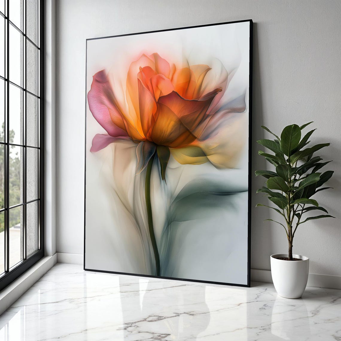 Ethereal Orange Rose Soft Translucent Abstract Floral Painting Poster