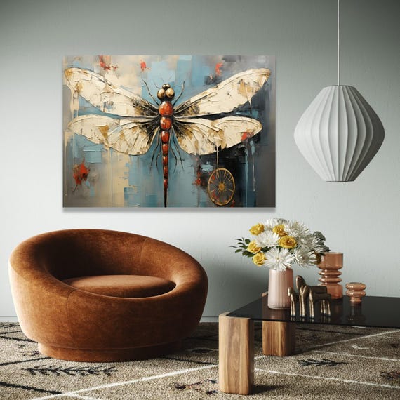 Abstract Dragonfly Canvas Wall Art Insect Painting Modern Nature Decor Contemporary Wildlife Artwork Ready Gift Home Print