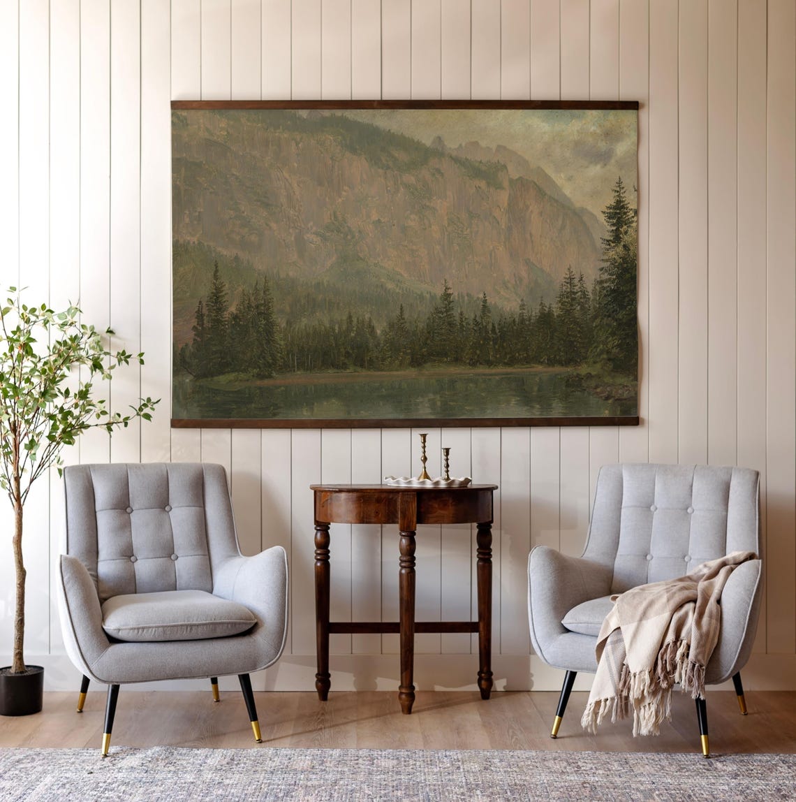 Landscape Painting Oversized Wall Art Tapestry Wall Hanging Vintage Prints Mountain Artwork Painting Extra Large Wall Art 641 - Image 2