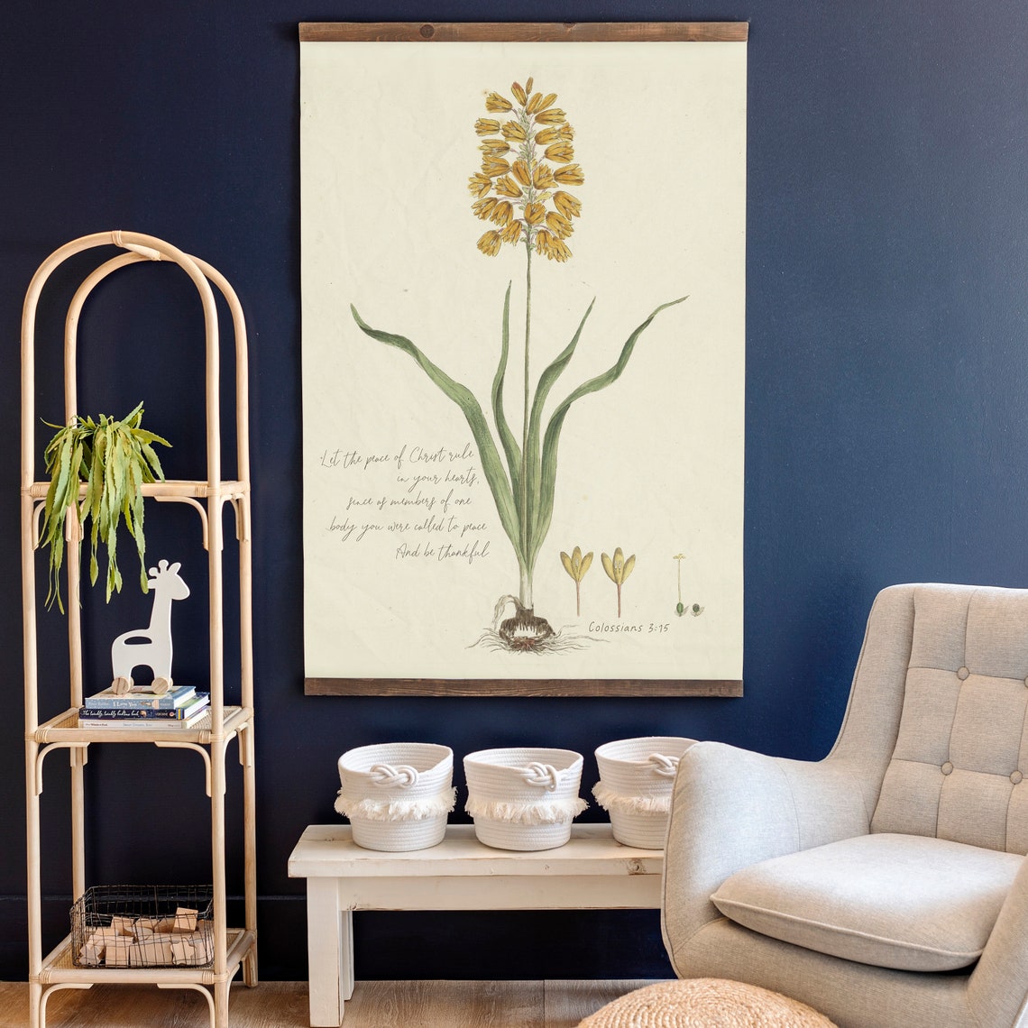 Colossians 3:15 Vintage Botanical Yellow Bloom Scripture Poster - Image 3