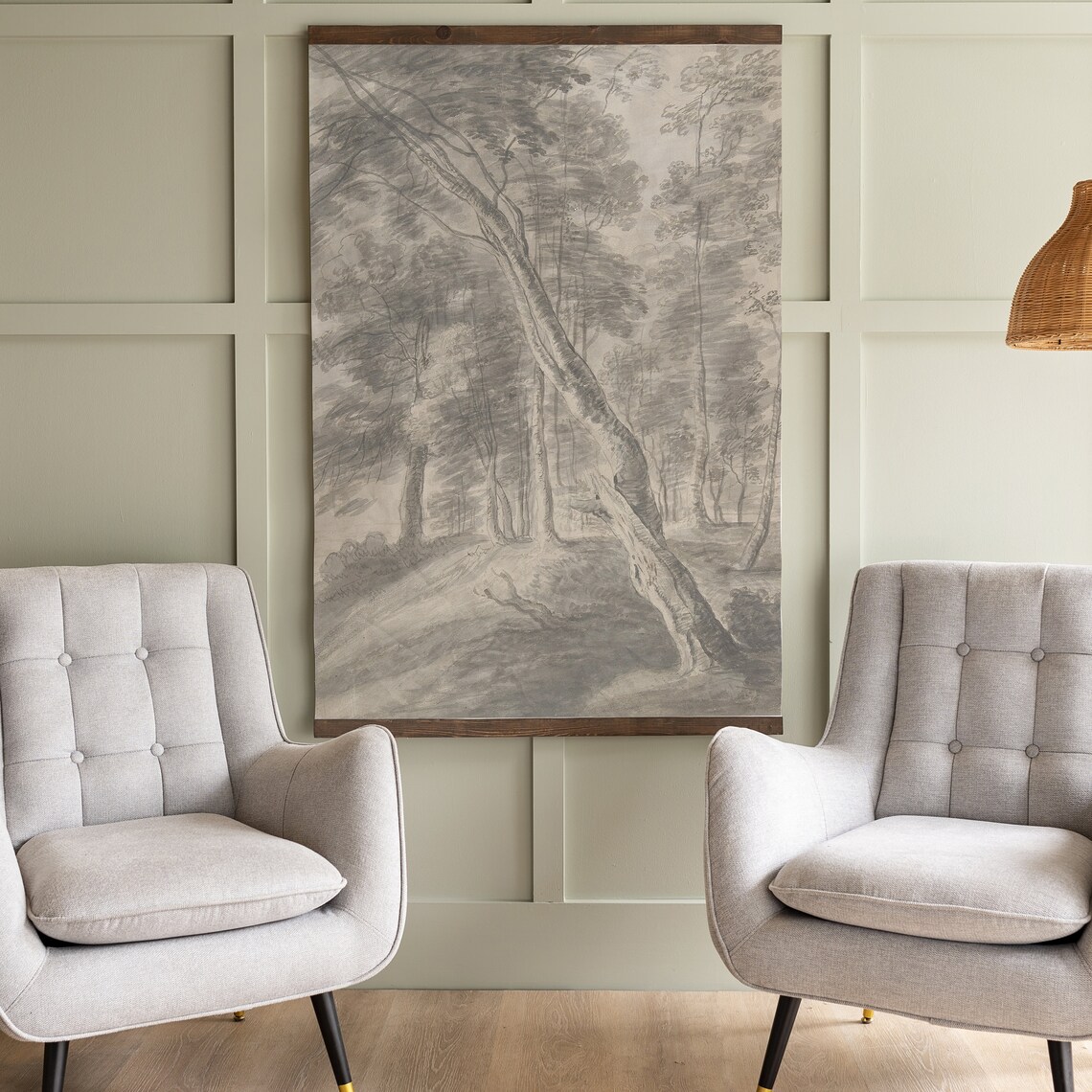 Black And White Tapestry Vintage Charcoal Art Print Black And White Forest Scene Wall Art 149 - Image 3