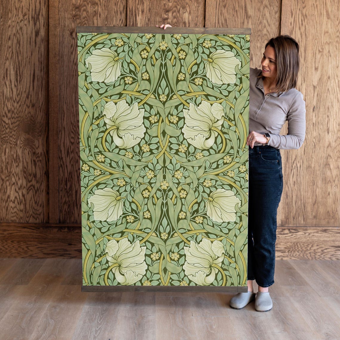 Green Pimpernel Floral Pattern William Morris Style Vertical Poster - Image 3