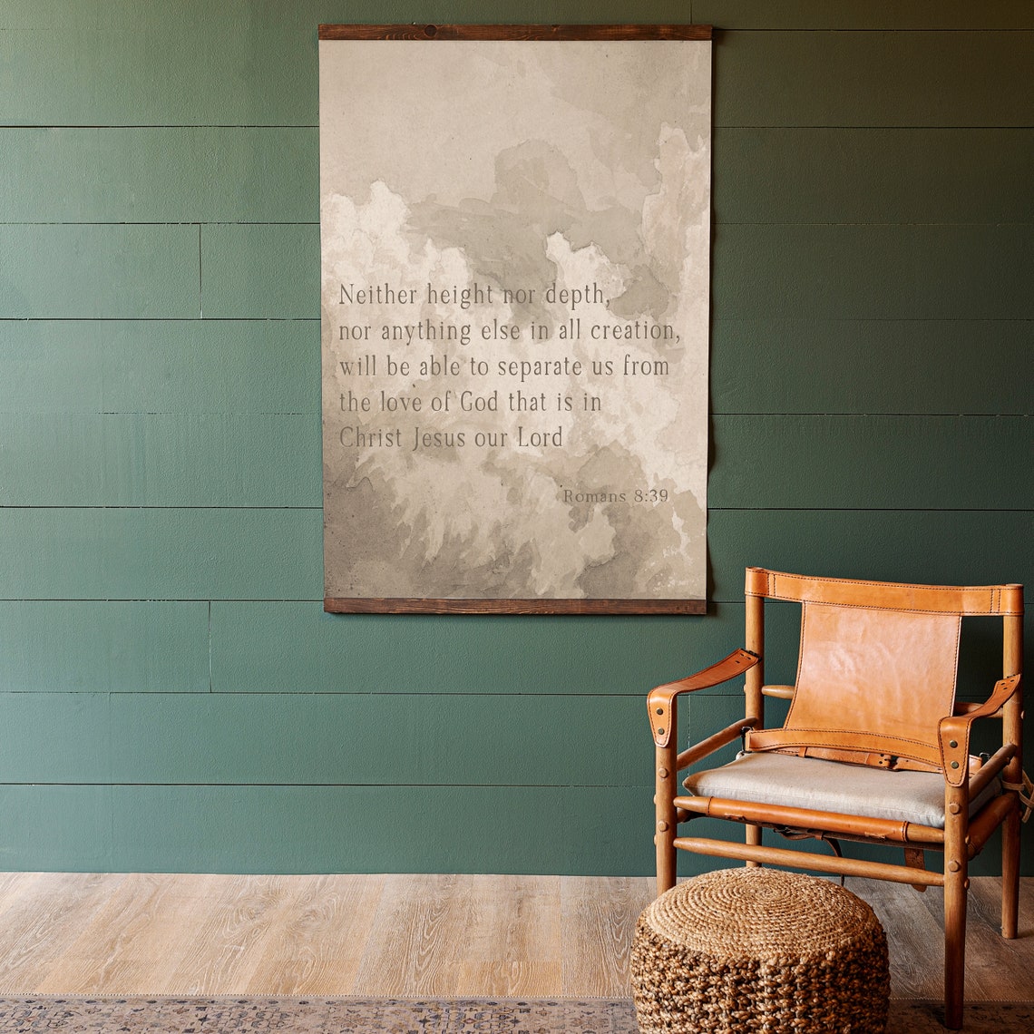 Large Christian Wall Art Neither Height Nor Depth Art Love Of God Scripture On Vintage Muted Sky Art Romans 8 Scripture Sign 414 - Image 2