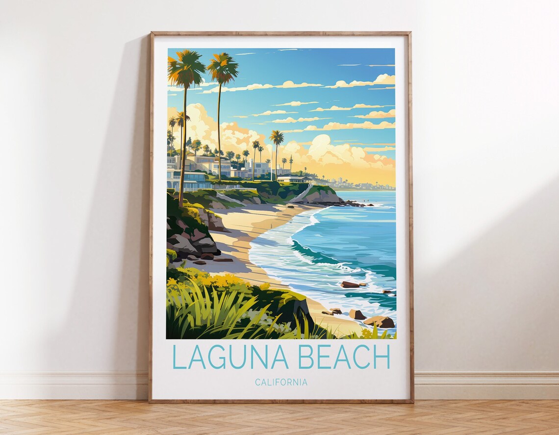 Laguna Beach California Travel Poster, Coastal Art Print